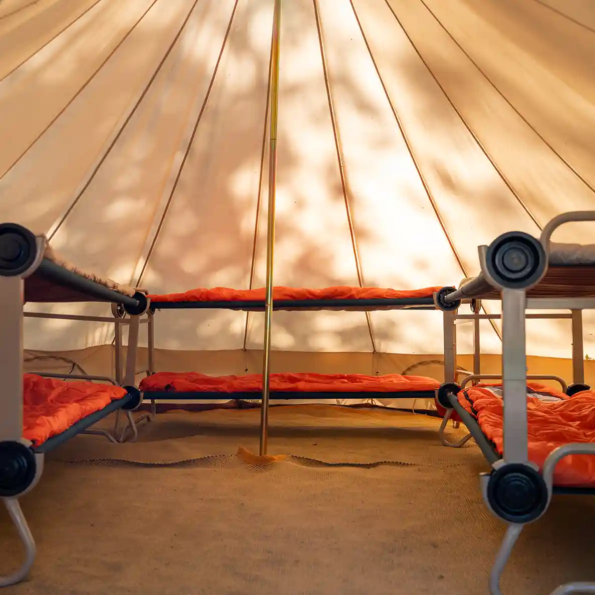 Inside a tent at Rootd Adventure residential