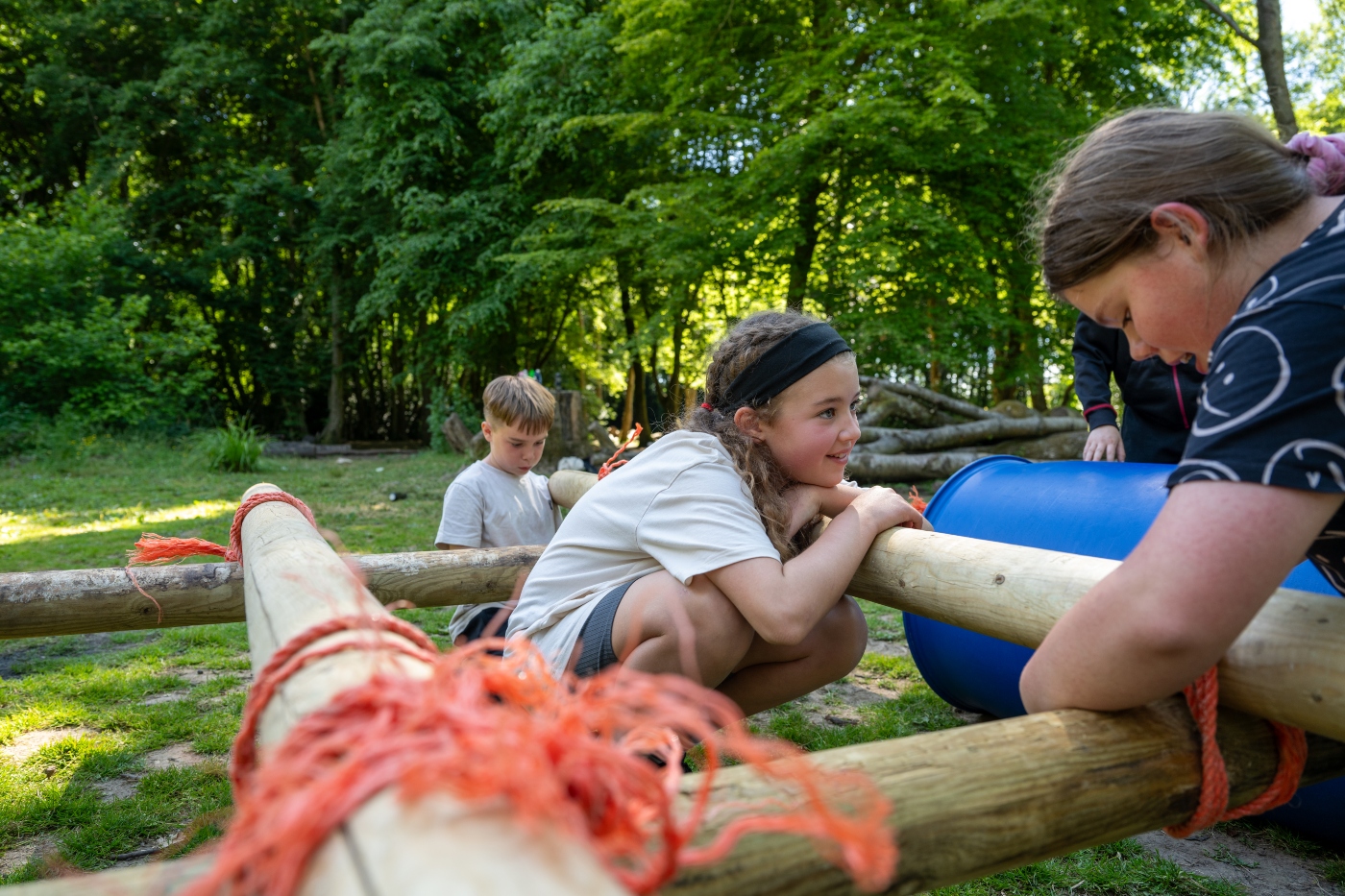 group of children building buggy on residential