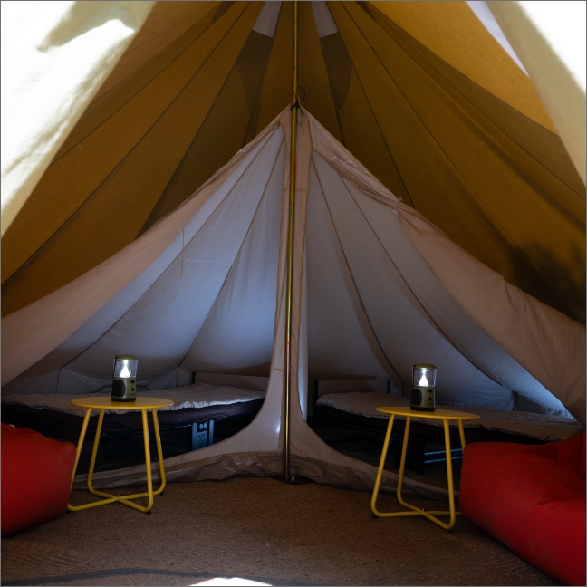 Cosy beds in our teacher bell tent